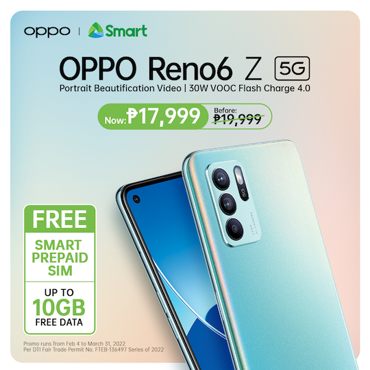 OPPO Reno6 Z 5G now at Php17,999 from Smart Prepaid and TNT