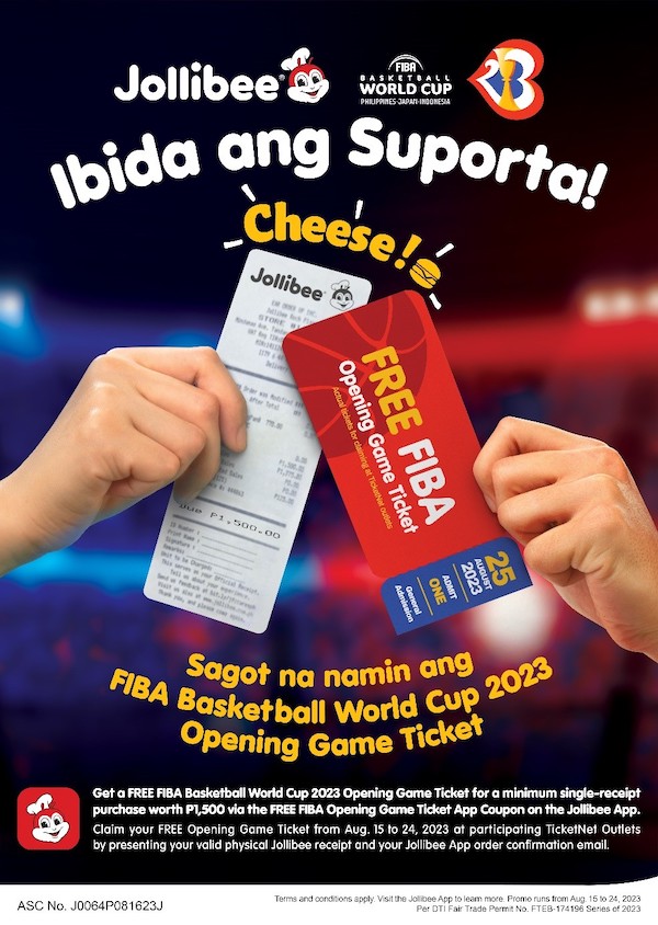 Jollibee is giving away FREE tickets to the FIBA Basketball World Cup 2023 Opening Game!