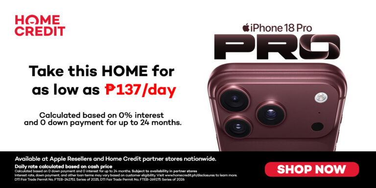 Home Credit banner offering the iPhone 18 Pro for as low as 137 pesos per day